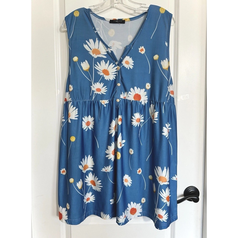 Love.U Dear Sleeveless Babydoll Top With Daisy's Women's 2XL Coastal Casual New